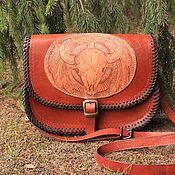 Сумки и аксессуары handmade. Livemaster - original item Western brown genuine leather bag with embossed Bison Skull. Handmade.