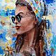 Oil painting Girl Summer (blue yellow portrait). Pictures. Pastelena. My Livemaster. Фото №4