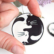Украшения handmade. Livemaster - original item Transparent Earrings Black White Cat Cat Yin Yang Male Female. Handmade.