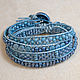 Denim Wrap Bracelet Grey-blue Leather and Beaded Bracelet, Braided bracelet, Ekaterinburg,  Фото №1