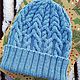 Order  Winter knitted hat with wool lapel, warm, blue. KnitLaceDreams. Livemaster. . Caps Фото №3