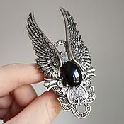 Украшения handmade. Livemaster - original item Silver angel ring with Black onyx and wings. Handmade.