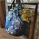 Bag felted blue Irises, leather bottom, handles, lining with pockets, Classic Bag, Bryansk,  Фото №1