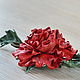 Brooch red rose leather Scarlet flower-3. Brooches. LIUDMILA SKRYDLOVA (flower glade). My Livemaster. Фото №4