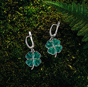 Украшения handmade. Livemaster - original item Earrings and pendant four-Leaf clover 925 silver with enamel. Handmade.