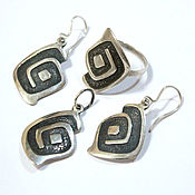 Украшения handmade. Livemaster - original item Earrings, Ring and Pendant Rock Carvings Curl of silver RO0041. Handmade.