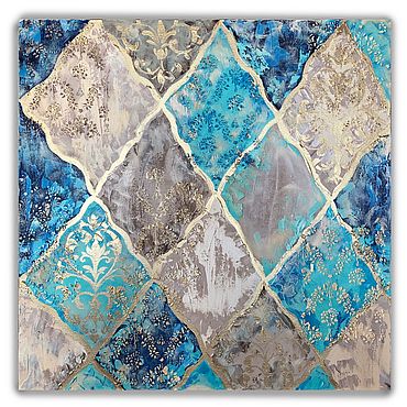 Картины и панно ручной работы. Ярмарка Мастеров - ручная работа Картина маслом и жидким золотом «Дамасский узор в бирюзе». Handmade.