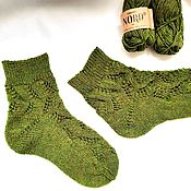 Аксессуары handmade. Livemaster - original item Green moss Socks with patterns 39-40 wool openwork women`s Knitted. Handmade.