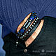Aura Hypersthene Wide Leather men's bracelet with Lapis stone, Braided bracelet, Magnitogorsk,  Фото №1