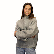 Одежда handmade. Livemaster - original item Grey merino wool sweater, size L in stock. Handmade.