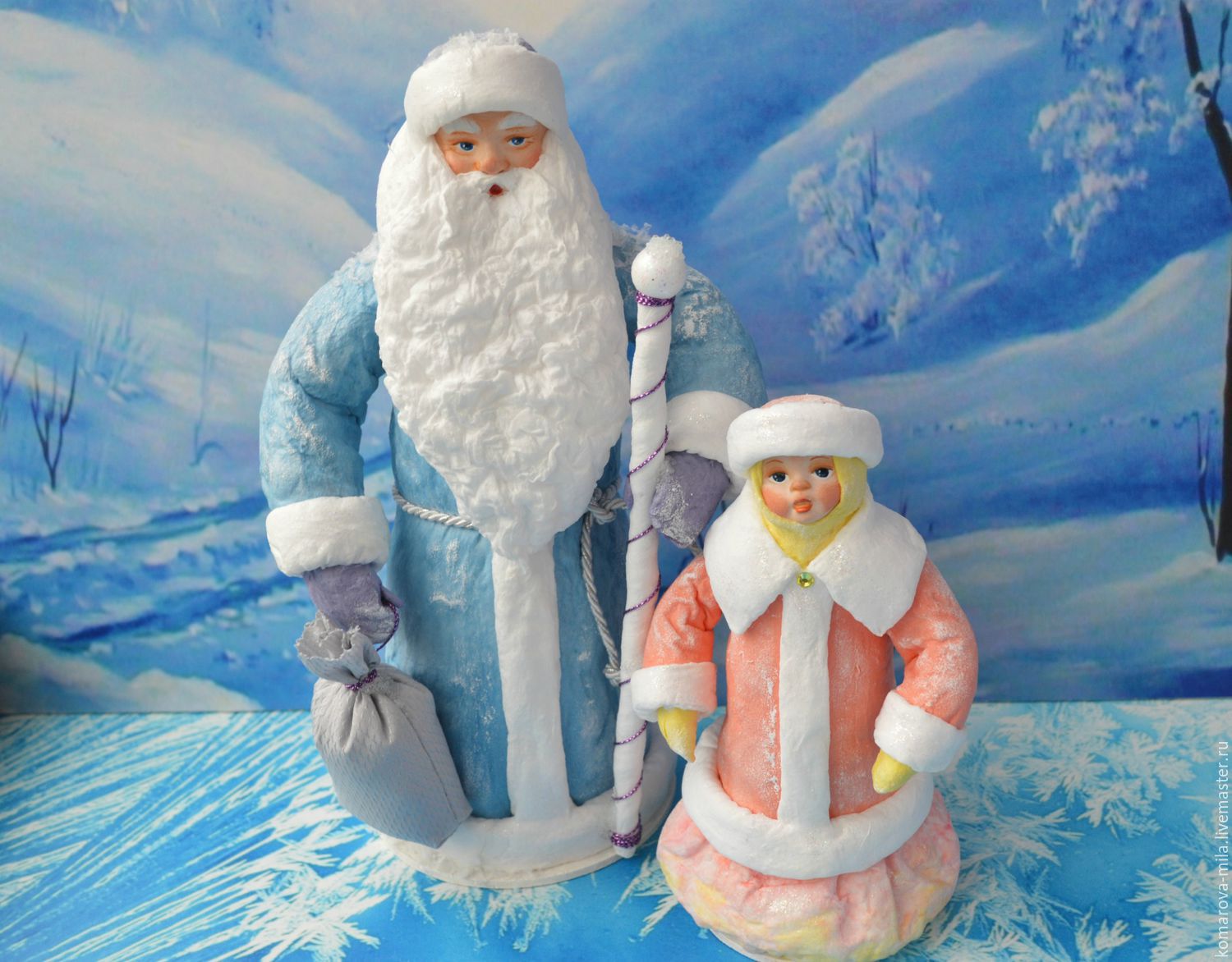 Дед Мороз и Снегурочка. Новогодние фигурки из ваты