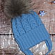 Knitted cap with a lapel and a fur pompom. Caps. Oksana Demina. Online shopping on My Livemaster.  Фото №2