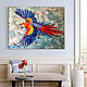 Картина маслом с попугаем ара. Картина с ярким попугаем в гостиную, Картины, Москва,  Фото №1