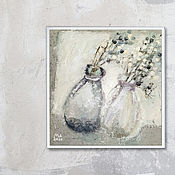 Картины и панно handmade. Livemaster - original item Picture Glass vases in them twigs with berries (gray, blue, white). Handmade.