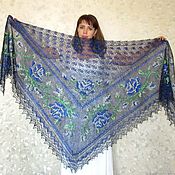 Аксессуары handmade. Livemaster - original item Dark blue Russian embroidered shawl, Wool wrap, Bridal cape №43. Handmade.