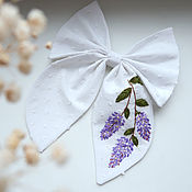 Украшения handmade. Livemaster - original item White large bow-pin in the fly - embroidery Lilac. Handmade.