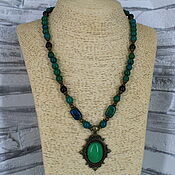 Украшения handmade. Livemaster - original item Necklace with chrysocolla and obsidian pendant. Handmade.