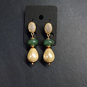 Украшения handmade. Livemaster - original item Earrings with green aventurine and cream-colored pearl beads.. Handmade.