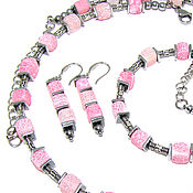 Украшения handmade. Livemaster - original item Set of Square Beads Pink Agate Dragon Veins. Handmade.