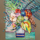 Картина тропические цветы "Тропический букет", Картины, Москва,  Фото №1