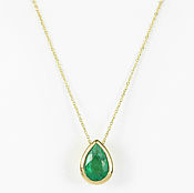 Украшения handmade. Livemaster - original item 1.20cts Gold Emerald Pear Necklace 14K, May Birthstone necklace, Natur. Handmade.