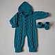 Teal hooded romper and booties