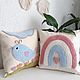 Cojines para niños: Almohada bordada arco iris. Baby pillow. Bunniess and friends (toys-for-kids). My Livemaster. Фото №5