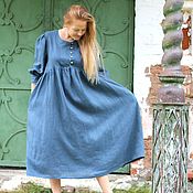 Одежда handmade. Livemaster - original item Linen dress, blue. Handmade.