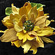 Leather flowers. Leather brooch hairpin YELLOW SUNFLOWER leather and suede, Brooches, Rostov-on-Don,  Фото №1