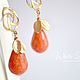 Earrings with leaves, orange agate, poussettes gold. Stud earrings. White Book. My Livemaster. Фото №4