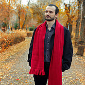 Аксессуары handmade. Livemaster - original item Knitted Unisex scarf with textured stripes and tassels Red-crimson. Handmade.