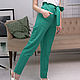 Women's summer trousers, banana trousers with high waist green Emerald, Pants, Novosibirsk,  Фото №1