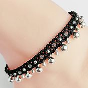 Украшения handmade. Livemaster - original item Bracelet on the leg moonstone anklet with bells black braided. Handmade.