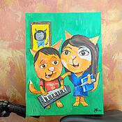 Картины и панно handmade. Livemaster - original item Painting children`s portrait of children in the form of cats. Handmade.