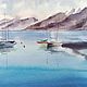 Watercolor Landscape with boats (blue blue picture). Pictures. Pastelena. Online shopping on My Livemaster.  Фото №2