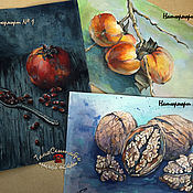 Картины и панно handmade. Livemaster - original item Paintings: still life with pomegranate walnut persimmon THREE STILL LIFES. Handmade.