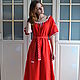 Платье Бохо красное льняное с авторской росписью "Сказка", Платья, Анапа,  Фото №1