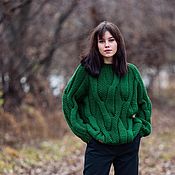 Одежда handmade. Livemaster - original item Women`s large knit jumper with emerald oversize braids. Handmade.
