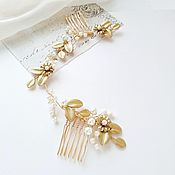 Свадебный салон handmade. Livemaster - original item Double comb for hair in the bride`s hairstyle, gold with pearls. Handmade.