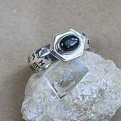 Украшения handmade. Livemaster - original item Men`s silver ring with runes and starry diopside. Handmade.