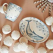Посуда handmade. Livemaster - original item Whale in the clouds. Handmade ceramics (mug plate). Handmade.
