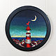 The circle painting on wood 60sm "Night lighthouse", Panels, Moscow,  Фото №1