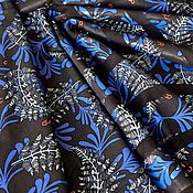 Материалы для творчества handmade. Livemaster - original item Natural black suede with blue floral print (set). Handmade.
