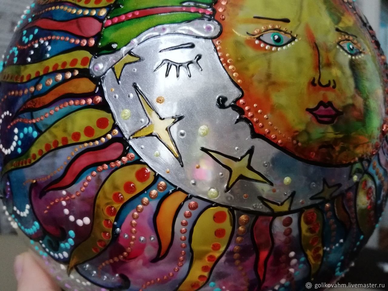 Стеклянная ваза-шар "Солнце и Луна"