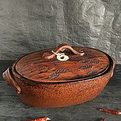 Глиняная кеци для плиты и духовки с орнаментом колоски