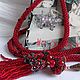 Harness Lariat knitted beaded `Red and black`
