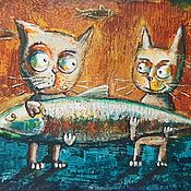 Картины и панно handmade. Livemaster - original item Pictures: Two cats, three tails. Handmade.