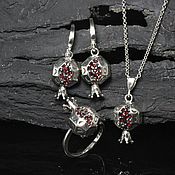 Украшения handmade. Livemaster - original item Garnet earrings, ring and pendant with zircons made of 925 DD0054 silver. Handmade.