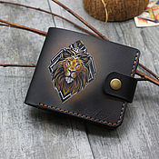 Сумки и аксессуары handmade. Livemaster - original item Leather wallet with a Lion pattern