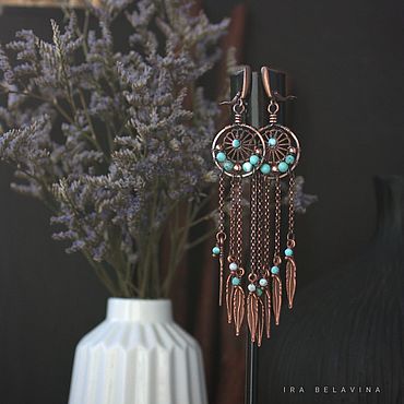  ручной работы. Ярмарка Мастеров - ручная работа Медные серьги с говлитом. Handmade.